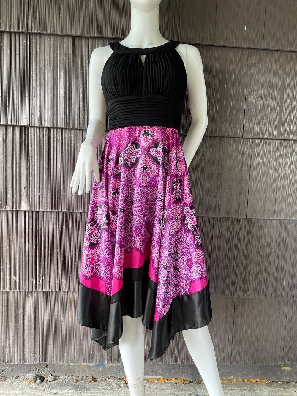 🔥Cyber Y2K Melrose Handkerchief Dress Black Magenta Fairy Boho Whimsigoth 10